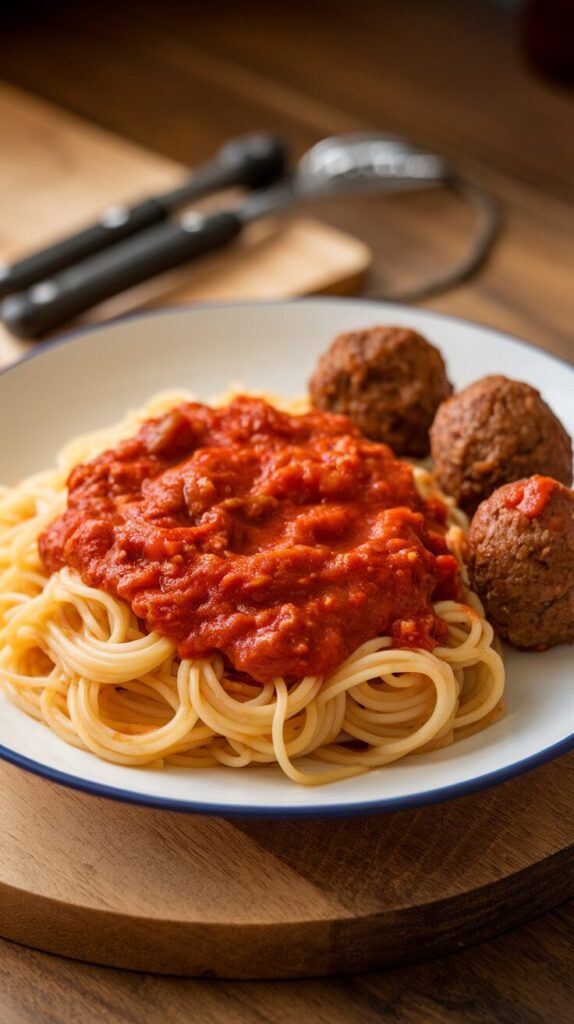 . Classic Spaghetti with Beefy Marinara