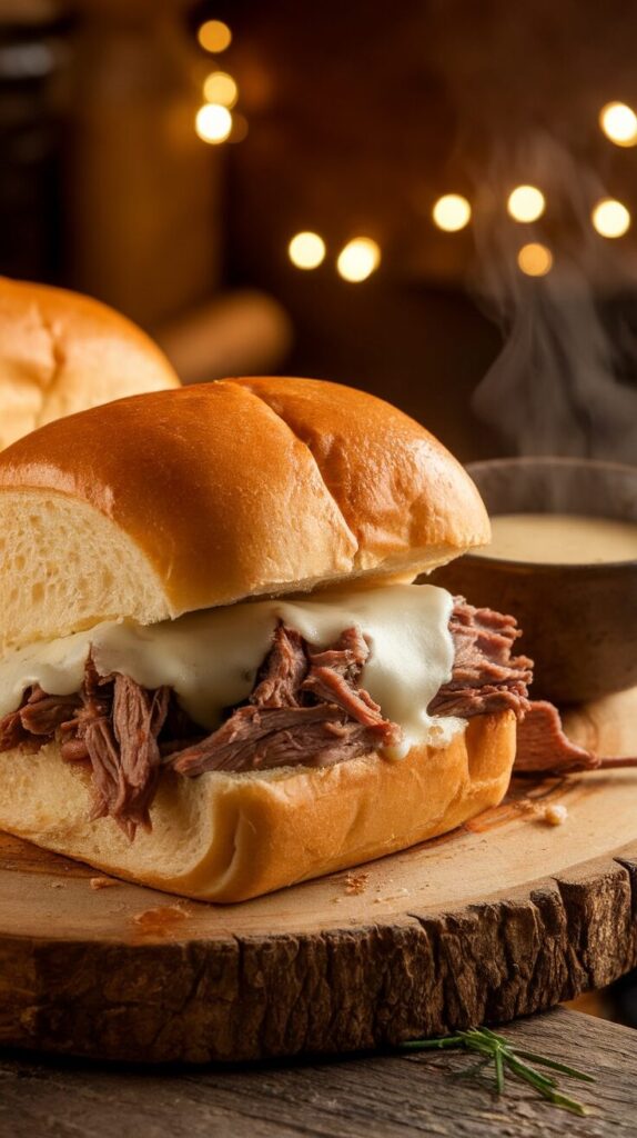 French Dip Shredded Beef Sandwich