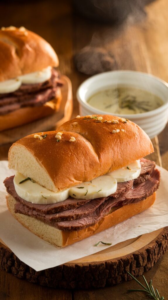 Garlic Butter Beef Dip Sandwich