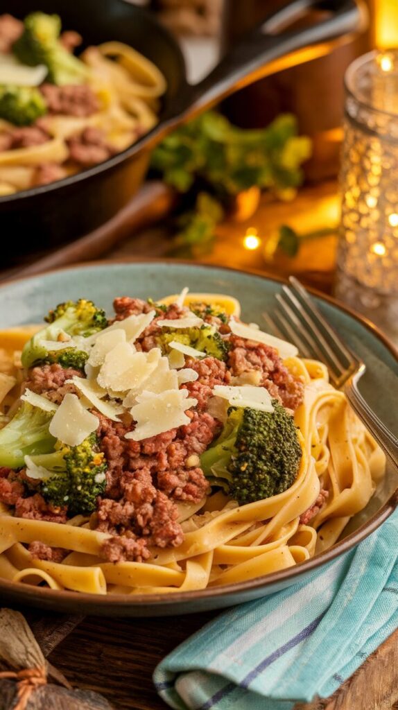 Garlic Butter Beef and Broccoli Noodles