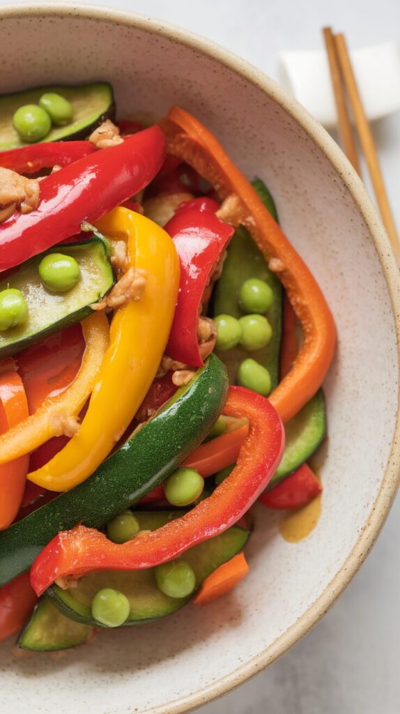 Rainbow Veggie Stirfry with Ginger Sauce