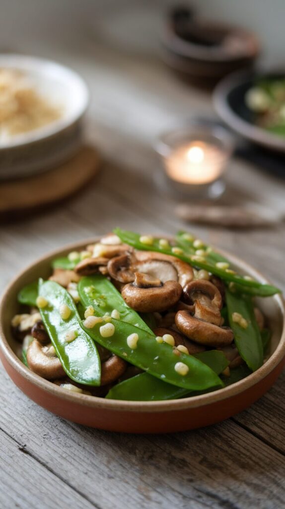 Stir-Fried Snow Peas with Mushrooms