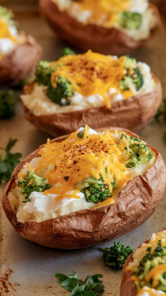 Baked Broccoli and Cheese Stuffed Potatoes