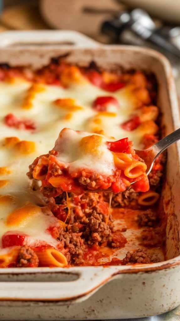 Cheesy Ground Beef and Bell Pepper Pasta Bake