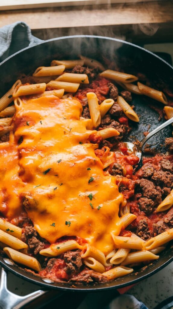 Cheesy Hamburger Pasta Skillet