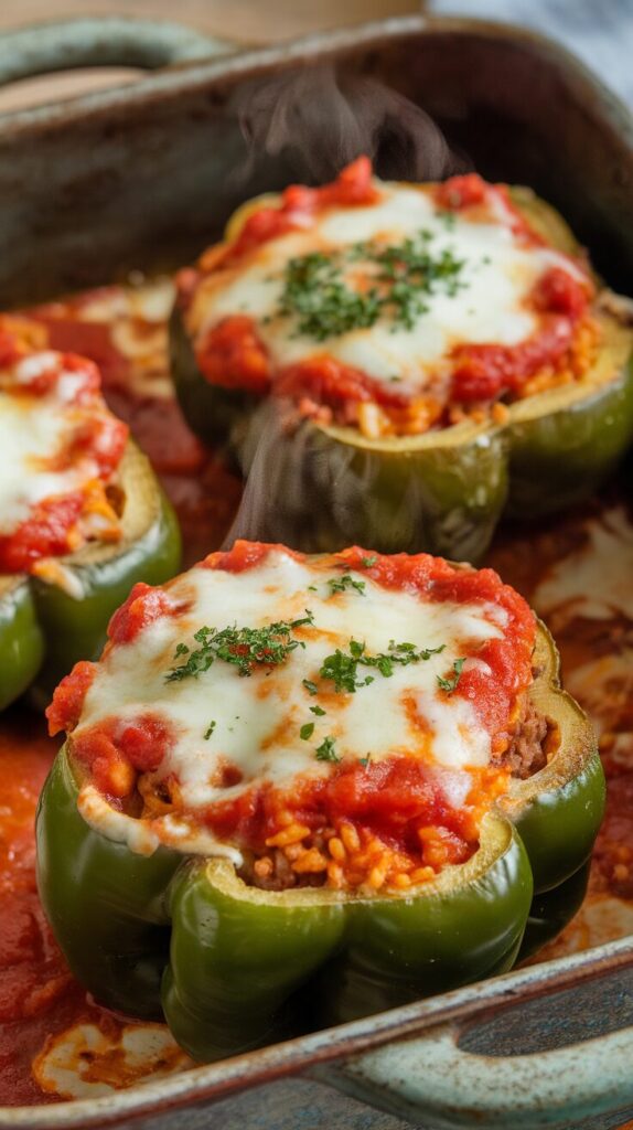 Classic Beef & Rice Stuffed Green Peppers