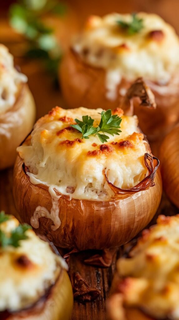 Classic Cheesy Garlic Stuffed Onions