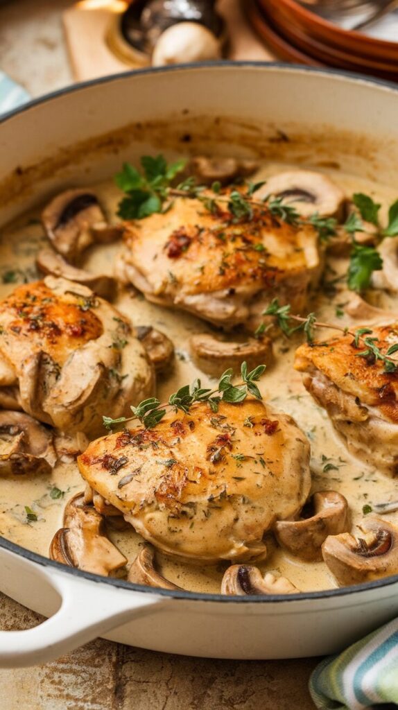 Creamy Garlic Mushroom Chicken Thighs
