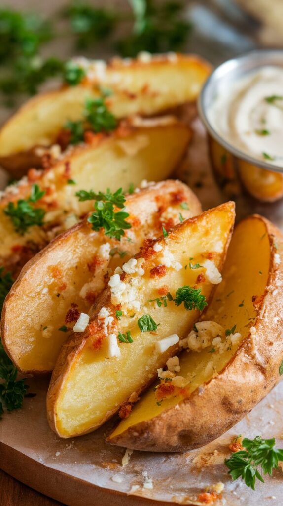 Crispy Garlic Parmesan Potato Wedges