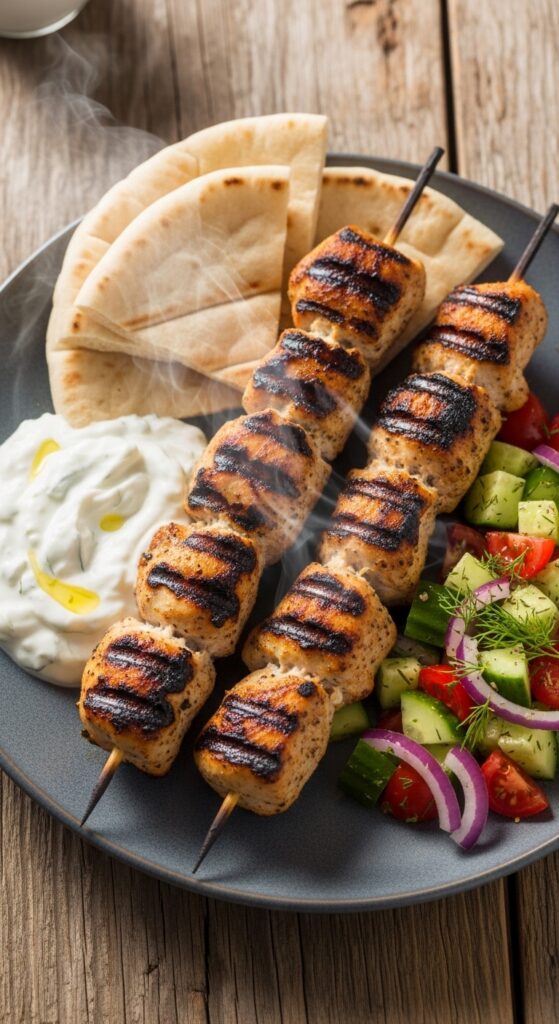 Greek Chicken Souvlaki with Tzatziki Sauce