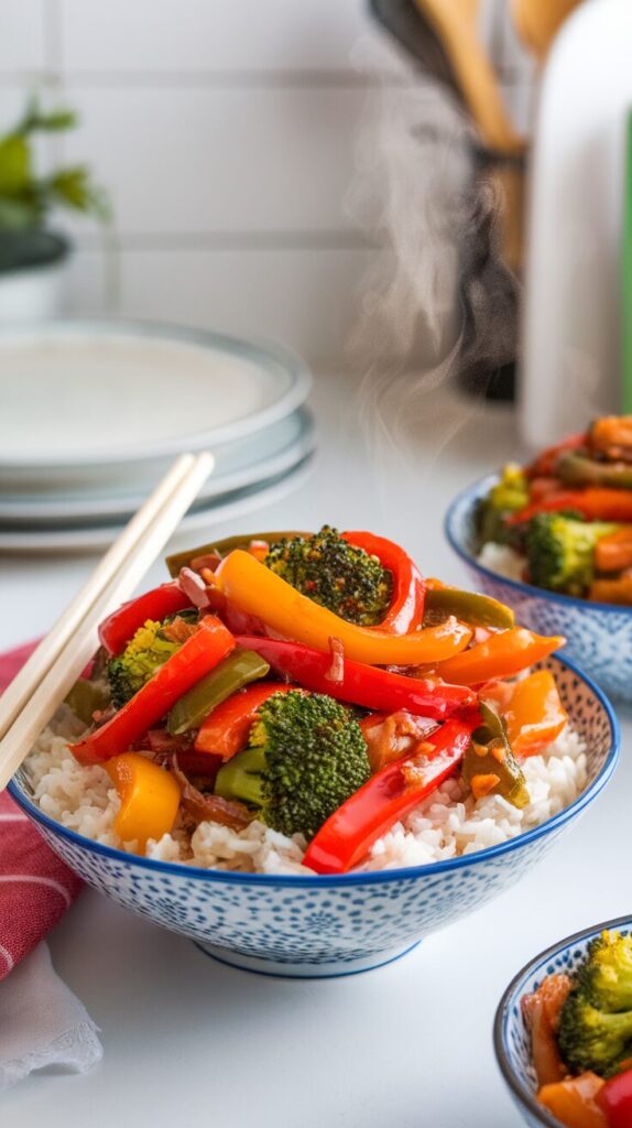 Peppers and Onions Stir-Fry with Rice