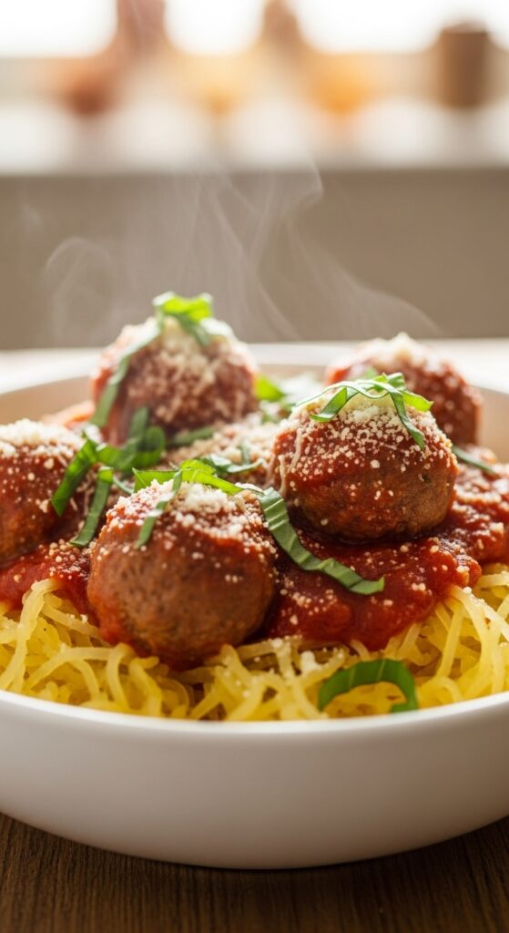 Spaghetti Squash Marinara with Meatballs