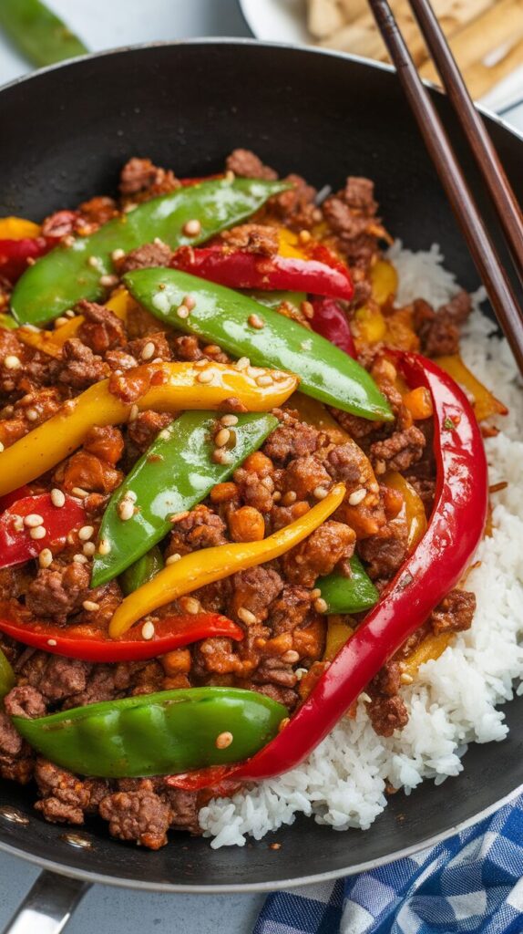 Spicy Ground Beef and Bell Pepper Stir-Fry