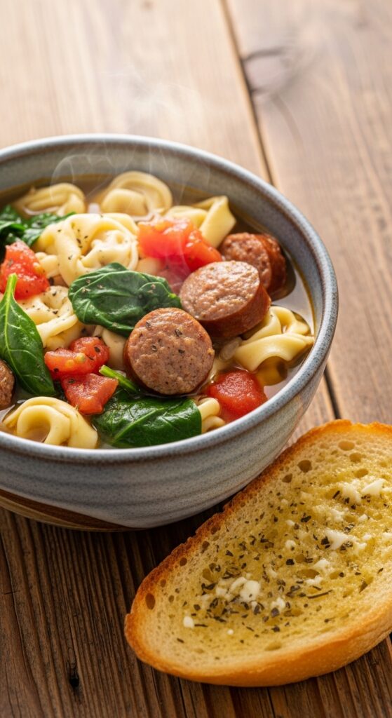 Tortellini Soup with Spinach and Sausage