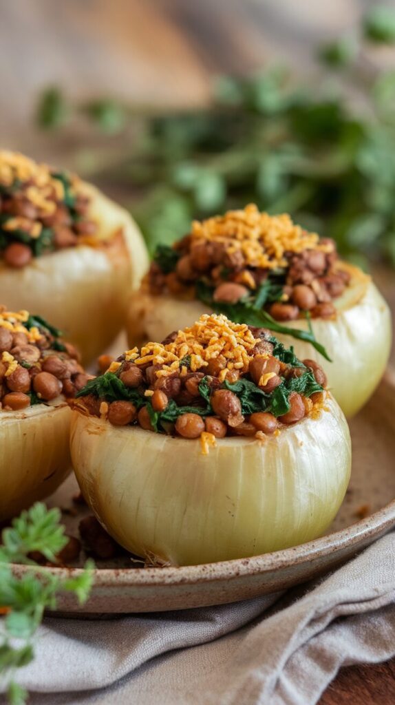 Vegan Lentil-Stuffed Onions