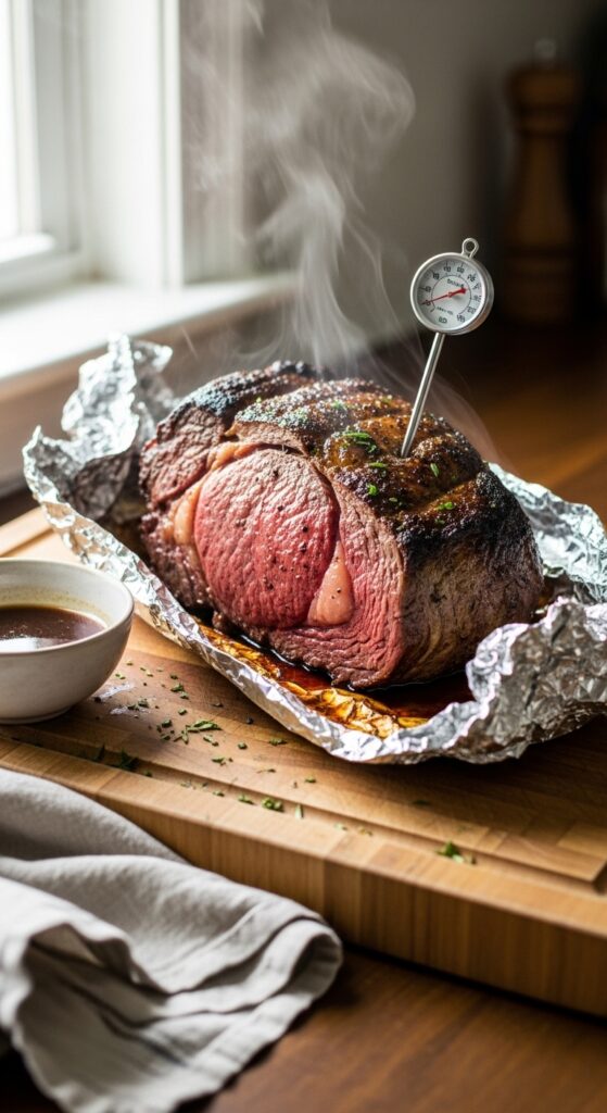 Cooked prime rib resting
