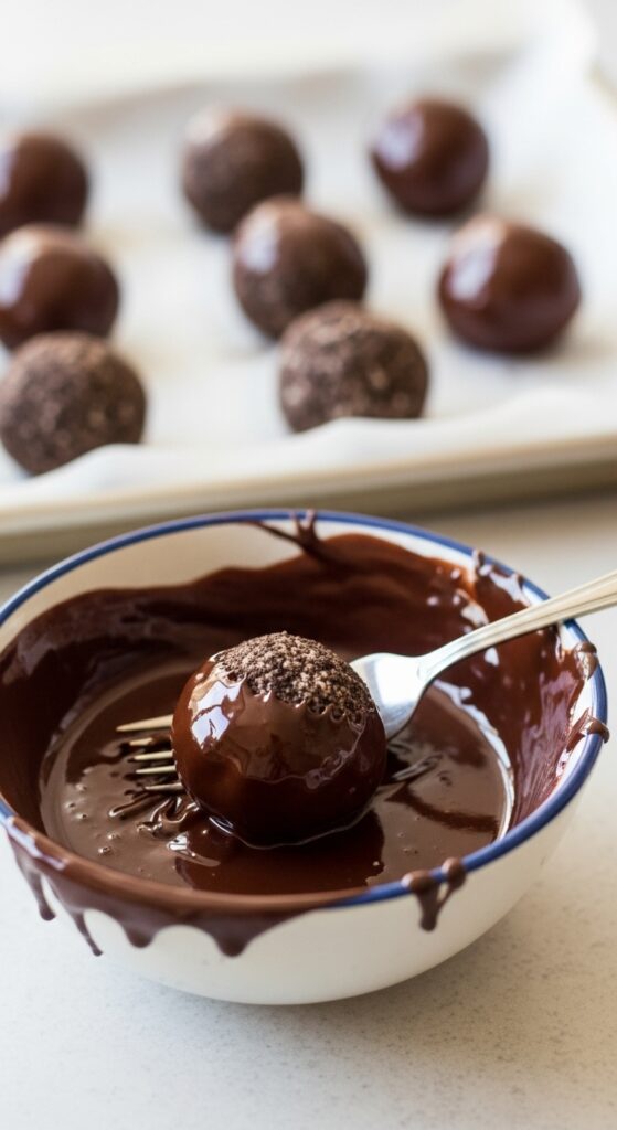 Oreo balls being dipped