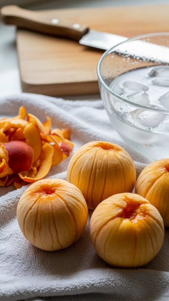 Peeled peaches resting