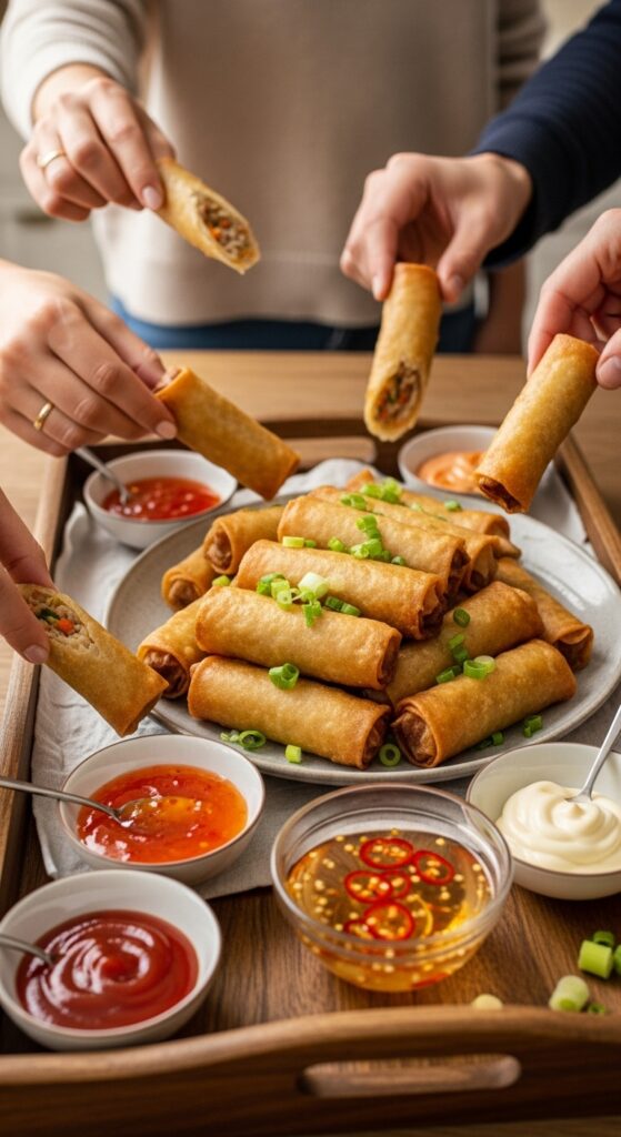 Shanghai rolls served