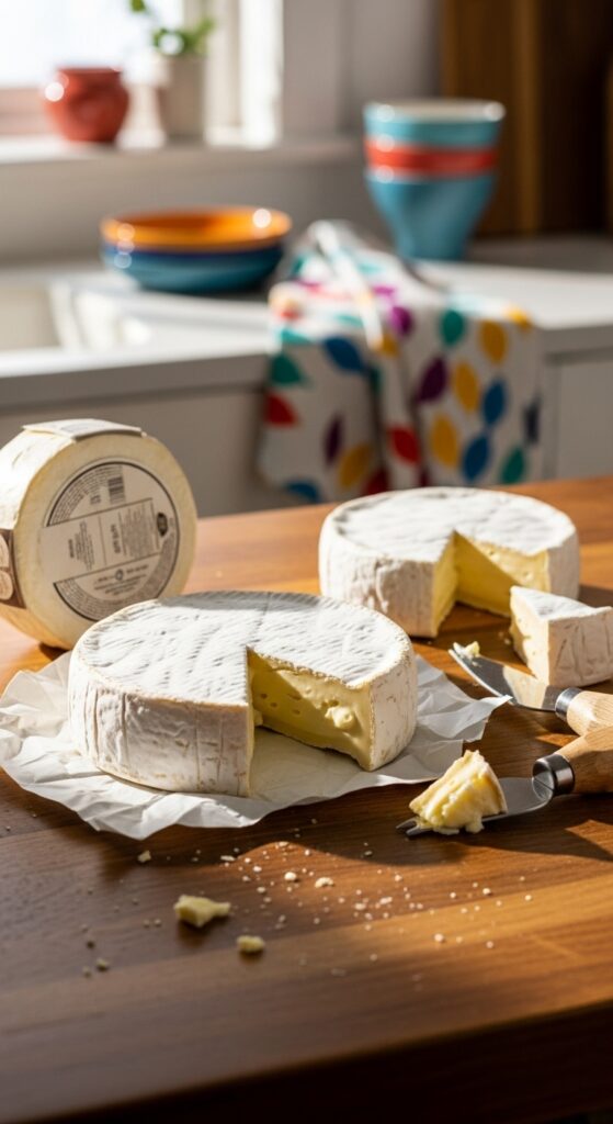 Three brie wheels displayed