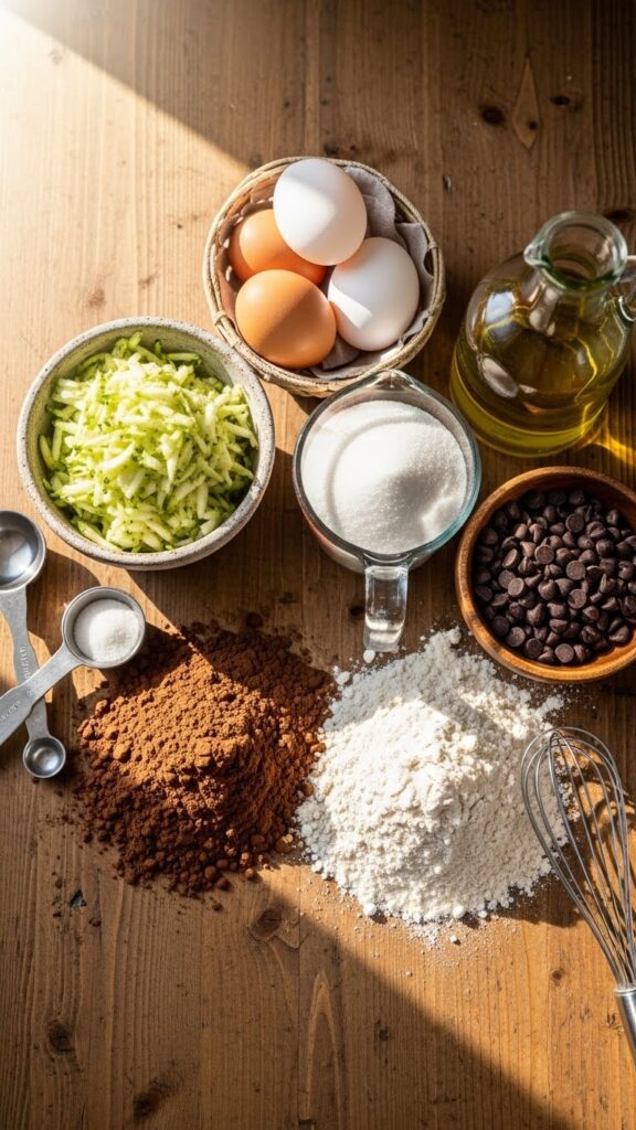 all ingredients for chocolate zucchini cake