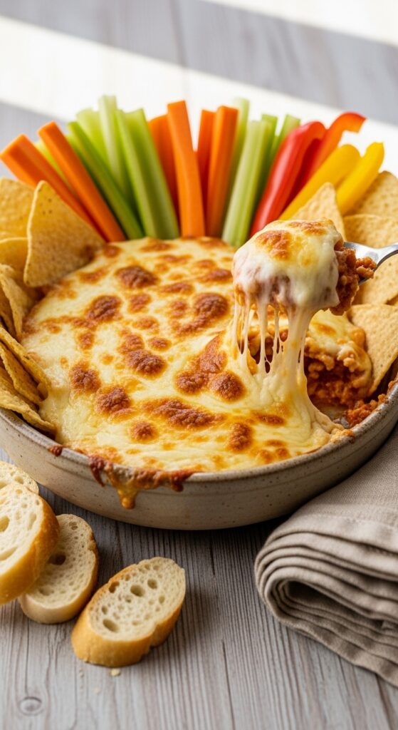  baked dip served in a rustic bowl