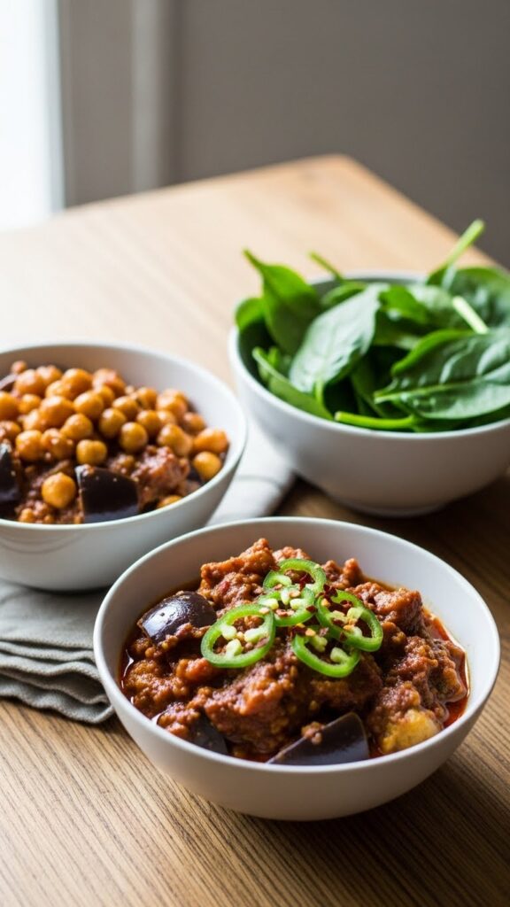 bowls of eggplant curry