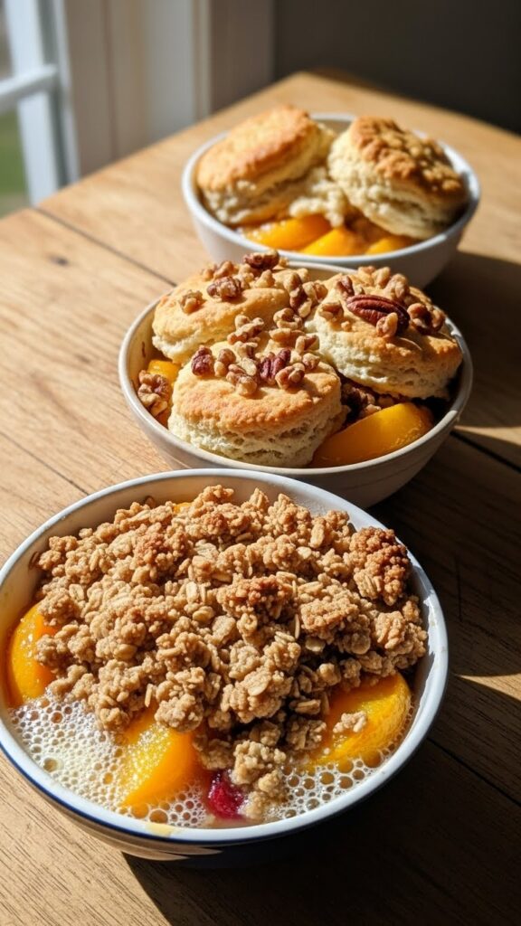 bowls of peach cobbler