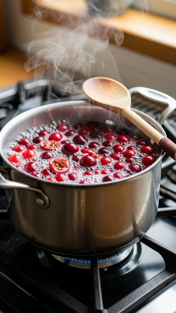 cranberries simmering in sugar water