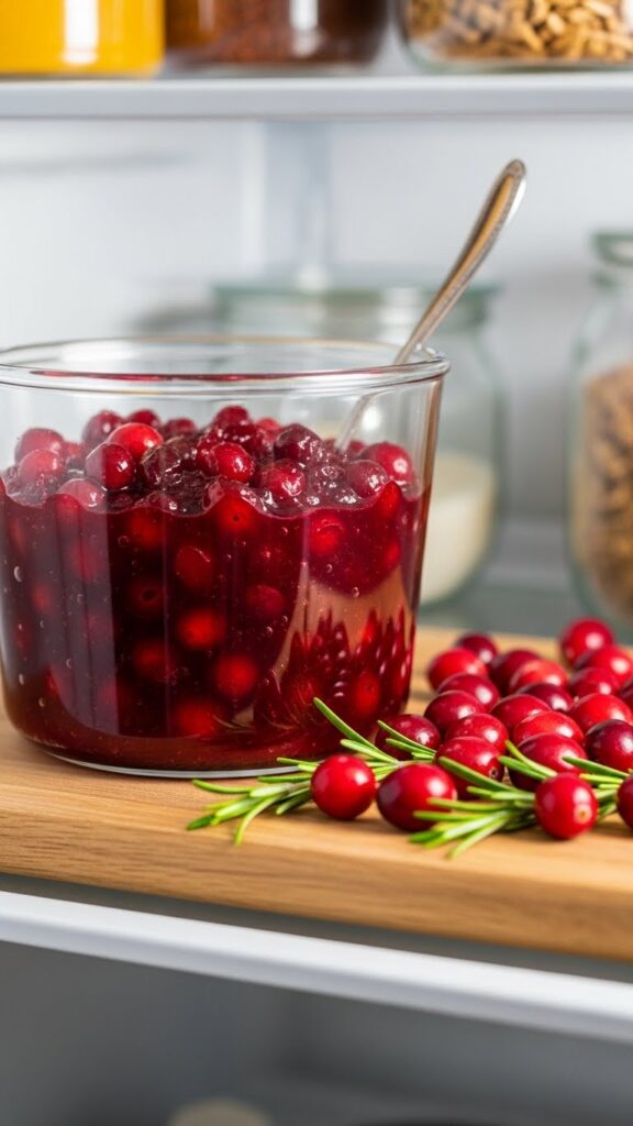 cranberry sauce in a home fridge