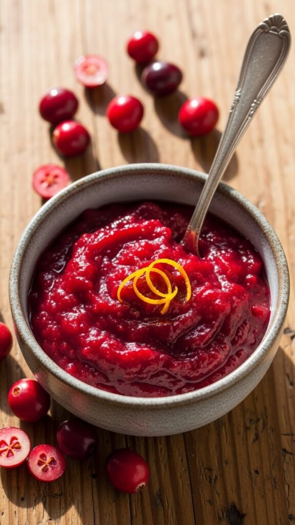cranberry sauce with a silver spoon