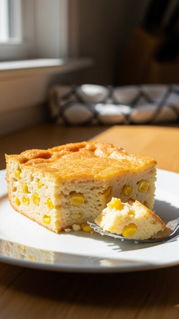 cut square of corn pudding