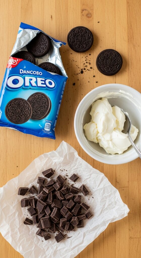 flat-lay of Oreo balls ingredients