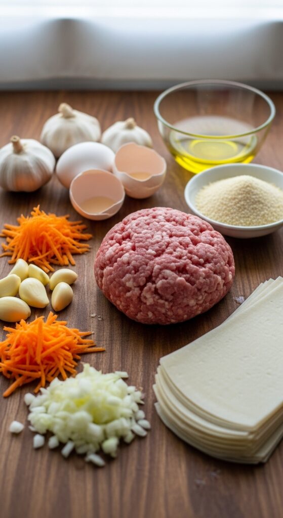 fresh ingredients for lumpiang Shanghai