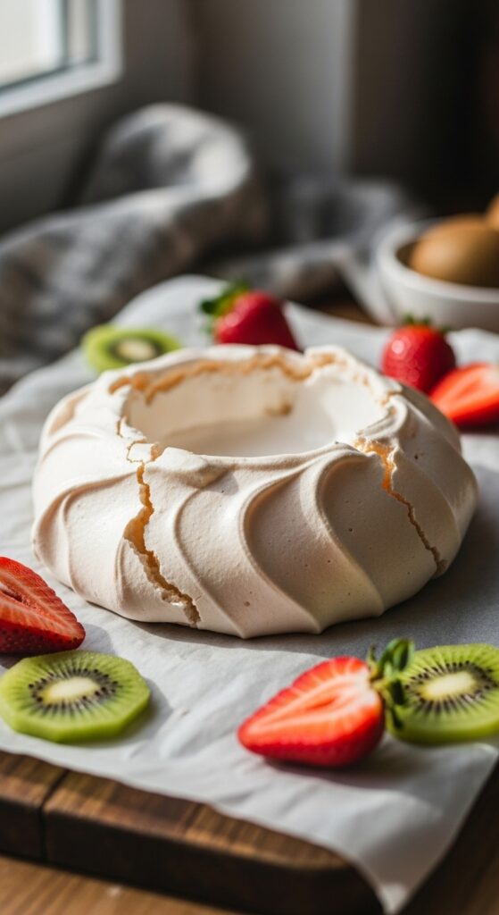 freshly baked pavlova shell