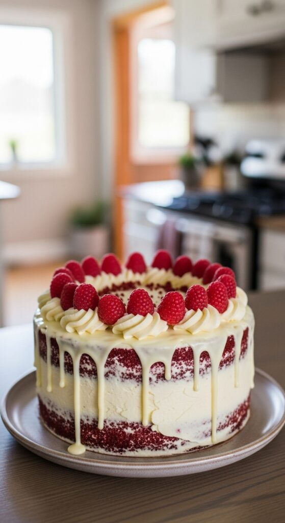homemade decorated red velvet cake
