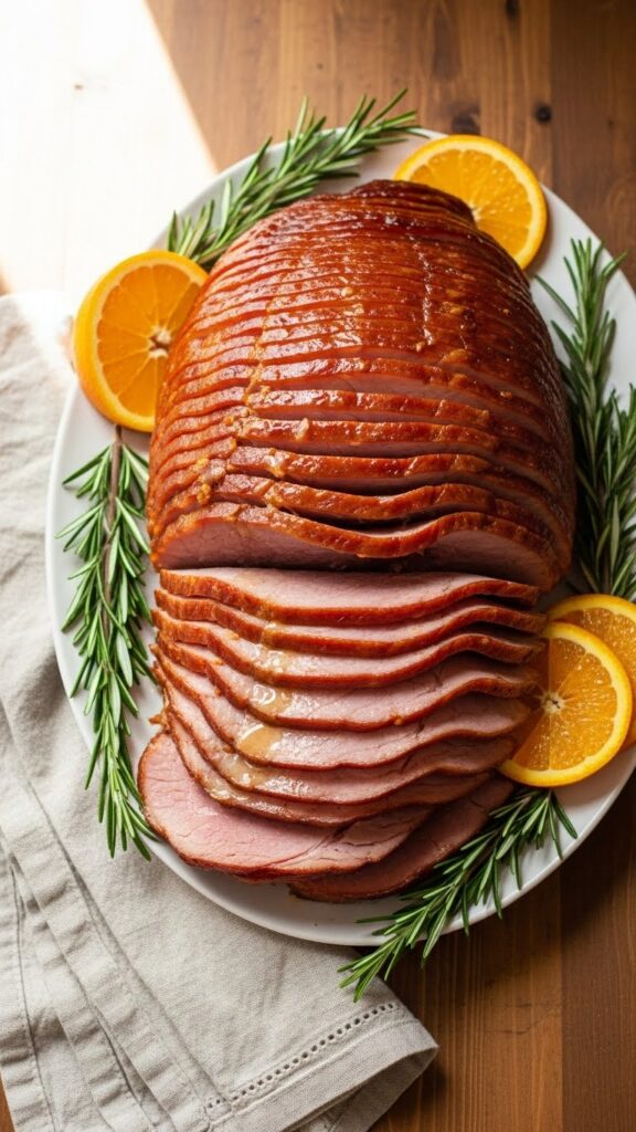 honey baked ham, mashed potatoes