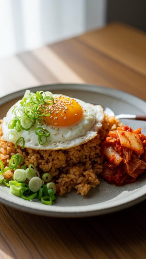 kimchi fried rice plated casually