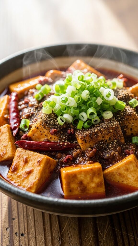 mapo tofu in a rustic bowl