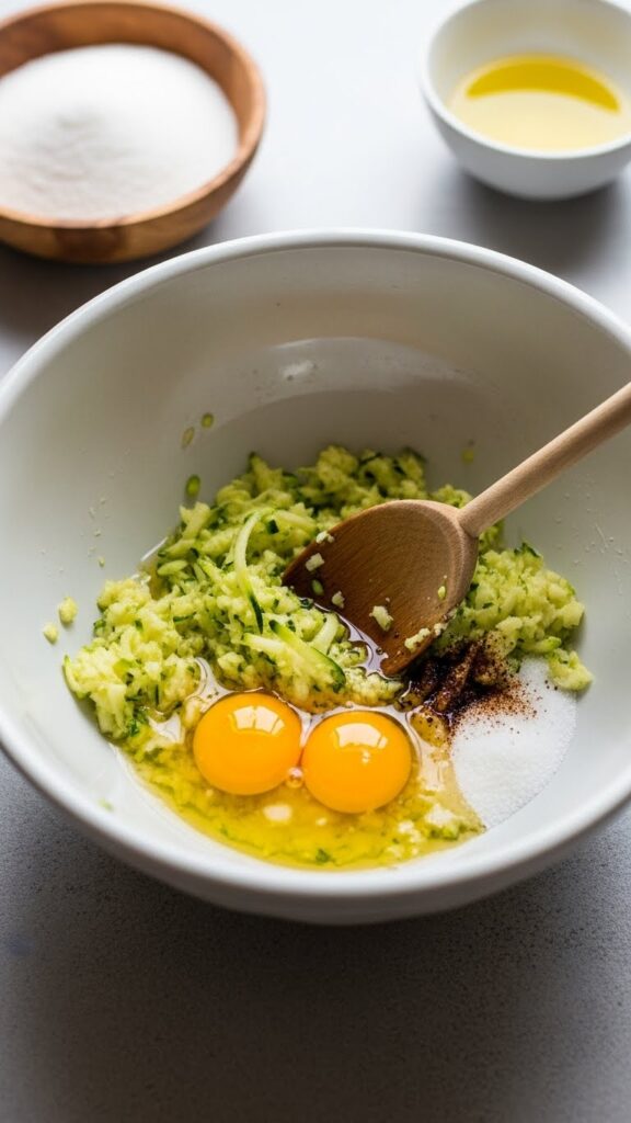 mixing bowl with grated zucchini