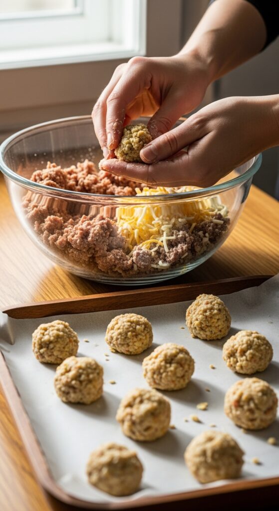mixing bowl with sausage