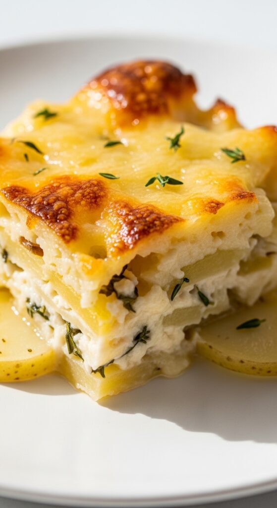 potatoes au gratin on a white plate