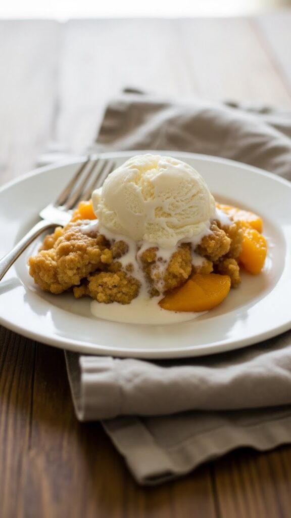 scoop of peach cobbler