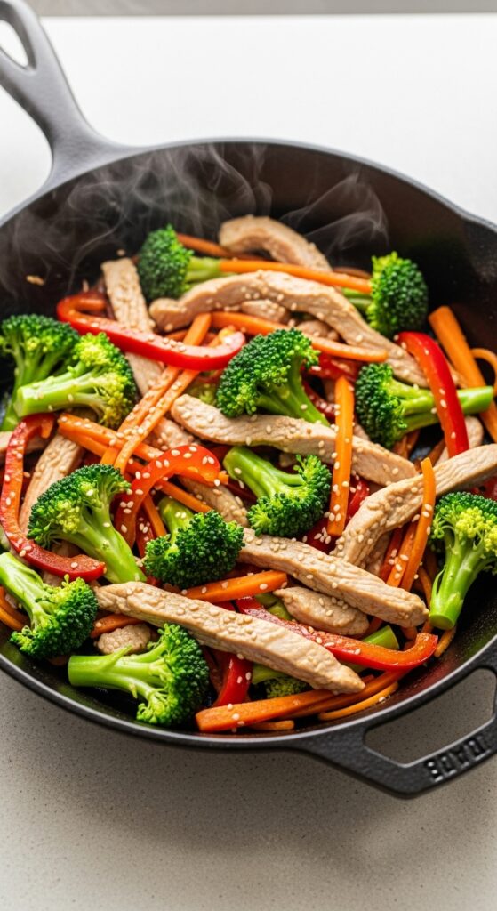 skillet of turkey stir-fry