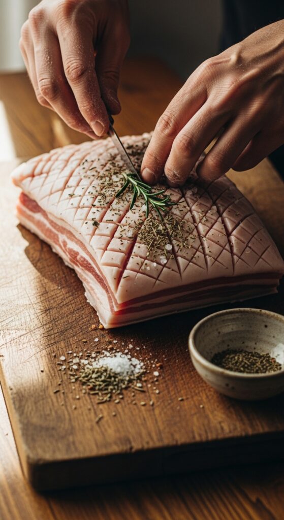 skin of a pork belly slab