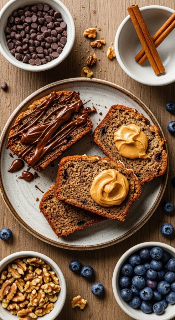 sliced banana bread on a rustic plate