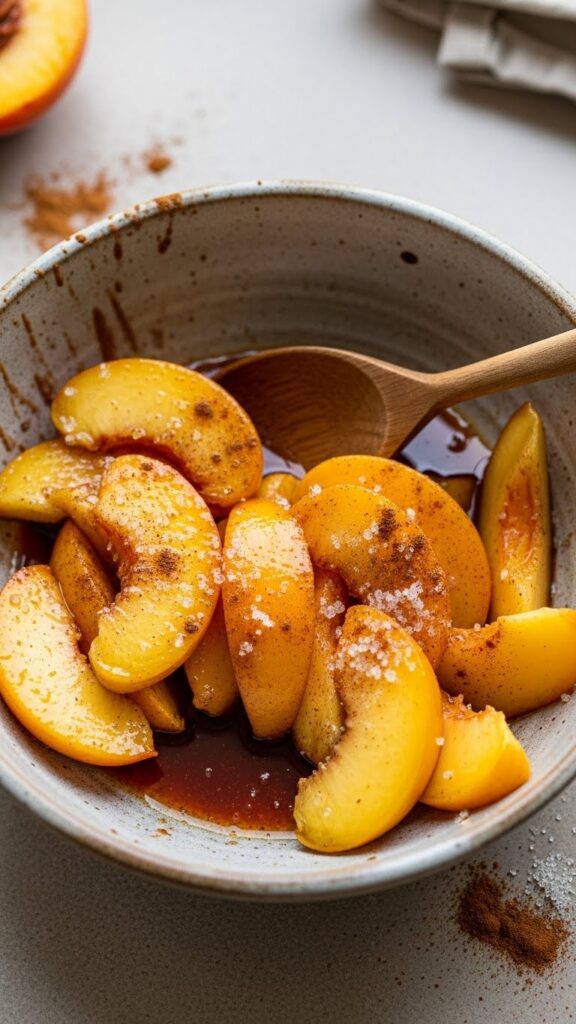 sliced peaches tossed with sugar