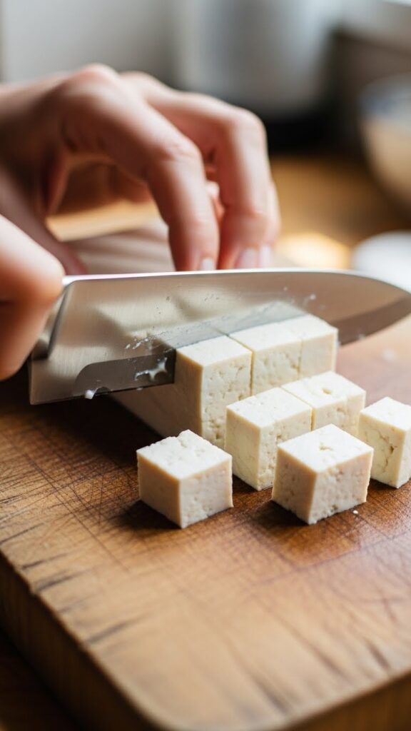 soft tofu being cut