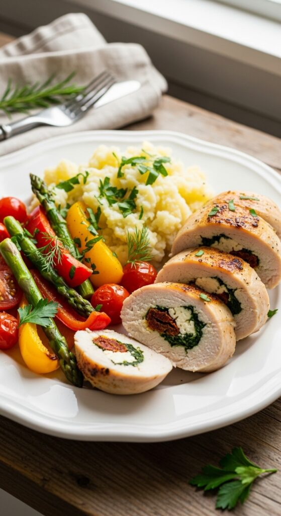 stuffed chicken breast served