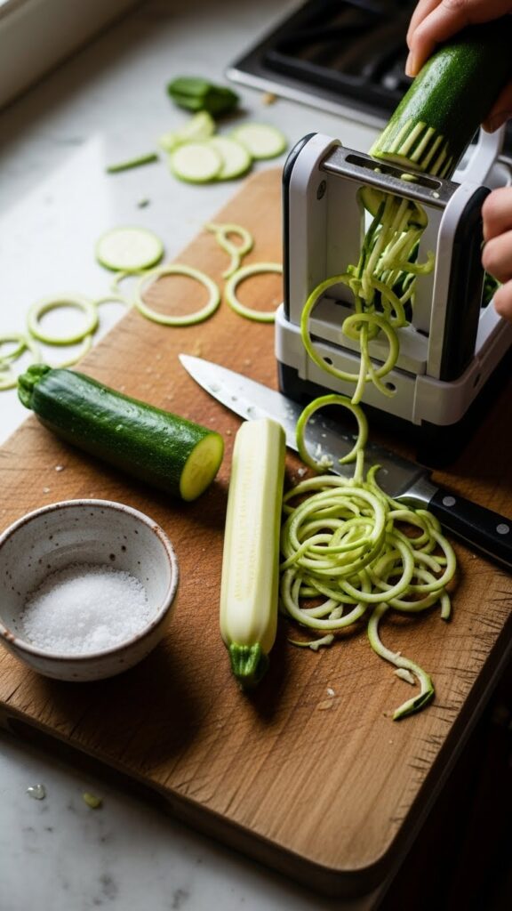 zucchini being spiralized